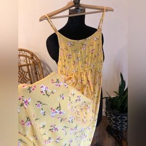 NWT Nordstrom Yellow Spaghetti Strap Adjustable Floral Peasant Classic Dress